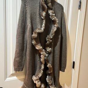 Chico's Brown Cardigan with Faux Fur Trim